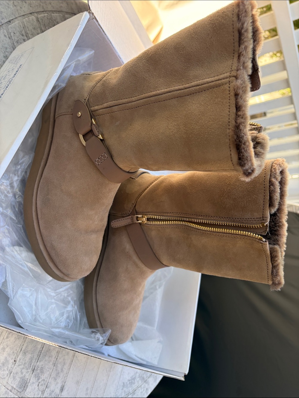 UGG Chestnut Suede Shearling-Lined Mid-Calf Boots